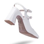 Sapato Scarpin Feminino Mery Jane Salto Grosso Napa Off White 183130