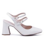 Sapato Scarpin Feminino Mery Jane Salto Grosso Napa Off White 183130