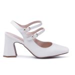 Sapato Scarpin Feminino Mery Jane Salto Grosso Napa Off White 183130