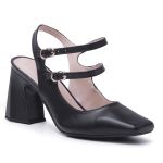 Sapato Scarpin Feminino Mery Jane Salto Grosso Napa Preto 183130 