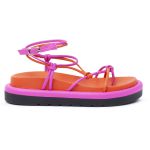 Sandalia Birken Papete De Amarrar Feminina em Napa Laranja e Pink 183200 