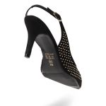 Sapato Feminino Scarpin Salto Fino Tecido Preto com Strass 183030