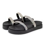 Papete Feminina Flatform Com Tiras De Strass 199051 Napa Preta