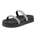 Papete Feminina Flatform Com Tiras De Strass 199051 Napa Preta