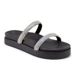 Papete Feminina Flatform Com Tiras De Strass 199051 Napa Preta