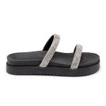 Papete Feminina Flatform Com Tiras De Strass 199051 Napa Preta