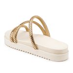 Sandália Papete Feminina Com Sola Alta Off White e Tiras De Strass Dourado 199066 - Girassol