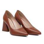 Sapato Feminino Scarpin Salto Triangulo Napa Caramelo 183100