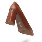 Sapato Feminino Scarpin Salto Triangulo Napa Caramelo 183100