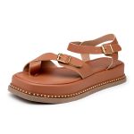 Sandália Flatform Feminina Papete Tiras Fivela 23411 Caramelo- Jasmim