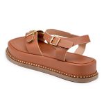 Sandália Flatform Feminina Papete Tiras Fivela 23411 Caramelo- Jasmim