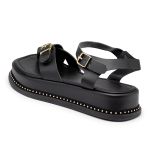 Sandália Flatform Feminina Papete Tiras Fivela 23411 Preta