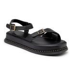 Sandália Flatform Feminina Papete Tiras Fivela 23411 Preta