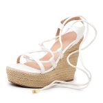 Sandália Feminina Anabela Plataforma Amarração Tornozelo 40102 Napa Off White