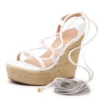 Sandália Feminina Anabela Plataforma Amarração Tornozelo 40102 Napa Off White