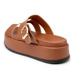 Sandália Feminina Papete Flatform Tira com Fivela 5301 Caramelo- Violeta