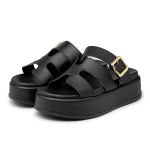 Sandália Feminina Papete Flatform Tira com Fivela 5301 Preta- Violeta