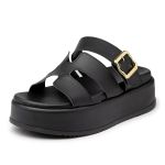 Sandália Feminina Papete Flatform Tira com Fivela 5301 Preta- Violeta