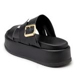 Sandália Feminina Papete Flatform Tira com Fivela 5301 Preta- Violeta