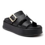 Sandália Feminina Papete Flatform Tira com Fivela 5301 Preta- Violeta