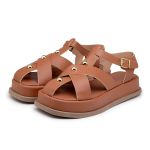 Sandália Flatform Feminina Tiras 23401 Caramelo