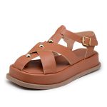 Sandália Flatform Feminina Tiras 23401 Caramelo