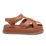 Sandália Flatform Feminina Tiras 23401 Caramelo