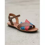 Sandália Rasteira em Couro Café Folhas