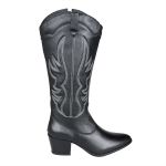 Bota Longa Feminina Western Couro Legítimo Preto Salto Bloco Texana 8810