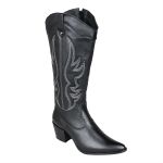 Bota Longa Feminina Western Couro Legítimo Preto Salto Bloco Texana 8810