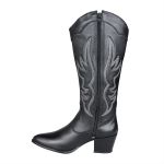 Bota Longa Feminina Western Couro Legítimo Preto Salto Bloco Texana 8810