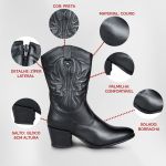 Bota Feminina Western Couro Legítimo Preto Salto Bloco Texana 8805 