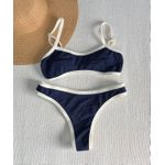 Conjunto Mel Semi Fio Bicolor Azul Marinho/OffWhite Texturizado