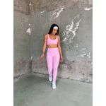 conjunto feminino fitness top cruzado e legging texturizado na cor rosa bebê