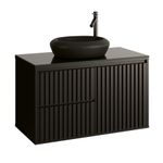 GABINETE RIPADO 80CM COM TAMPO DE VIDRO PRETO (SEM CUBA)