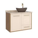 TOUCADOR PETÚNIA 80CM JEQUITIBÁ/AREIA COM TAMPO TRAVERTINO (SEM CUBA)