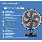 VENTILADOR DE MESA OSCILANTE TURBO 6PÁS 50CM PRETO 127V VENTISOL