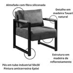 POLTRONA DECORATIVA IPANEMA TECIDO LINHO CINZA