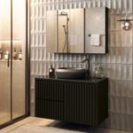 GABINETE RIPADO 80CM COM TAMPO DE VIDRO PRETO (SEM CUBA)