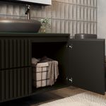 GABINETE RIPADO 80CM COM TAMPO DE VIDRO PRETO (SEM CUBA)