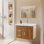 KIT BANHEIRO FULL COM BANCADA E ESPELHO BRANCO/FREIJÓ ASTRAL DESIGN