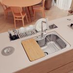 KIT CUBA TRAMONTINA COM LIXEIRA,TÁBUA DE MADEIRA, DOSADOR DE SABÃO, CESTO ARAMADO E VÁLVULA