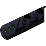 FILTRO DE LINHA 5 TOMADAS E 3 USB PRETO