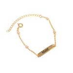 Pulseira Gravação Pérolas Infantil- banho ouro 18k