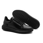 Tenis Couro Masculino Mcqueen Preto Solado Costurado Cadarço