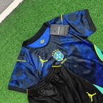 Conjunto Infantil Brasil Away II - Copa do Mundo 2026 – Azul – Torcedor Infantil (SHORT PRETO)