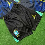 Conjunto Infantil Brasil Away II - Copa do Mundo 2026 – Azul – Torcedor Infantil (SHORT PRETO)