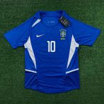 Camisa Retrô Brasil Away II 2002 - Rivaldo #10 - Azul - Torcedor Masculina 