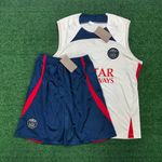 (MANCHADO) Conjunto Regata e Short Psg 23/24 - Masculino Bege/azul (ESCUDO OFF WHITE)