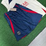 (MANCHADO) Conjunto Regata e Short Psg 23/24 - Masculino Bege/azul (ESCUDO OFF WHITE)